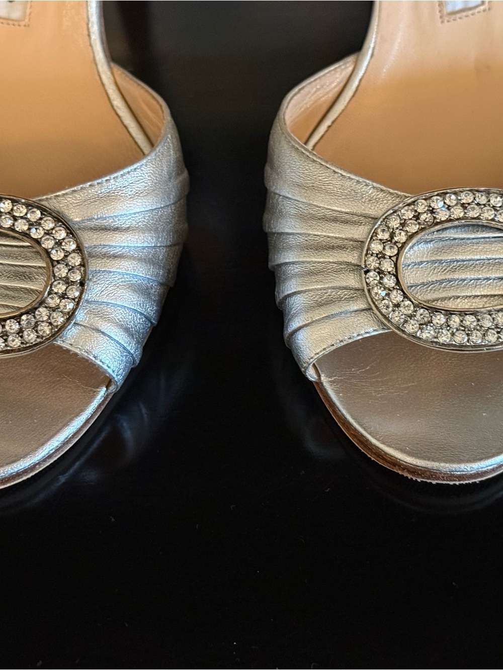 Manolo Blahnik Silver Rhinestone Buckle D'Orsay Heels - Picture 2 of 8